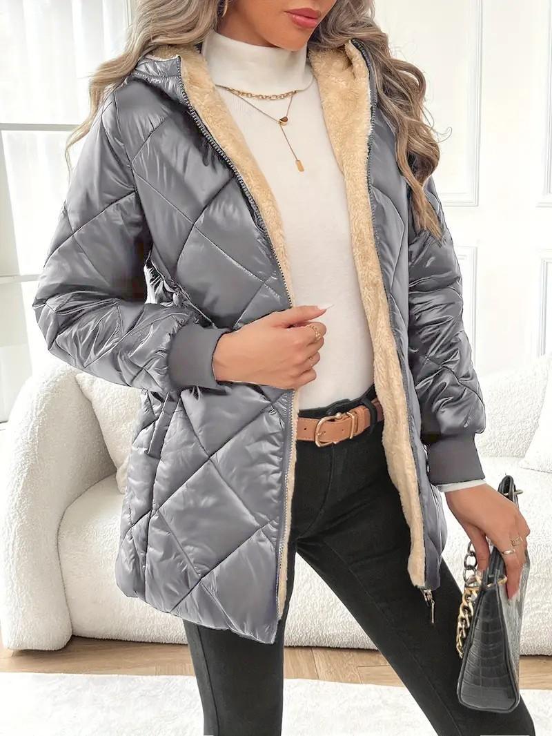 

Зимняя куртка ромбовидная хлопковая с длинным рукавом с капюшоном хлопковая женская одежда XXL