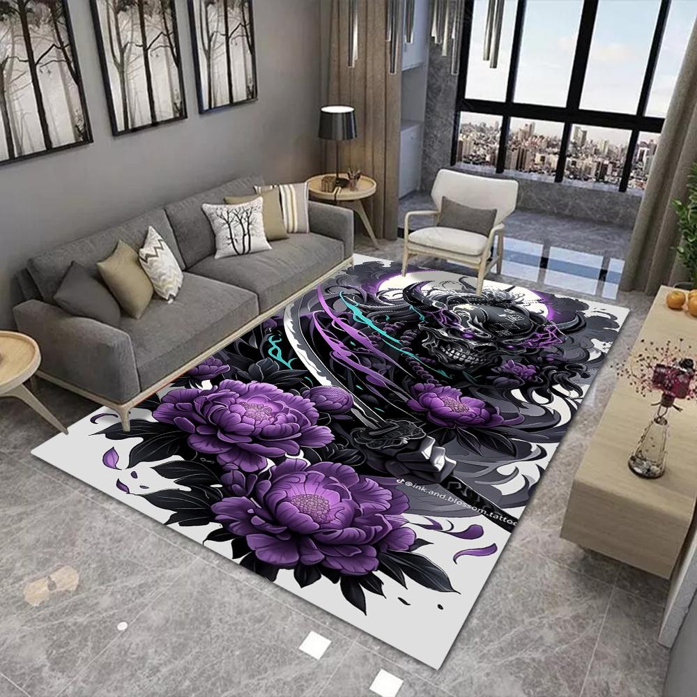 Tappeto Guerriero Scheletro per Casa Soggiorno Camera da Letto Divano Zerbino Decorazione Tappeto Grande Area Tappetino Antiscivolo Crea Stampa Teschio