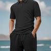 New Summer Men's Casual Loose Lapel Jacquard Short Sleeve Polo Shirt Two-Piece Suit