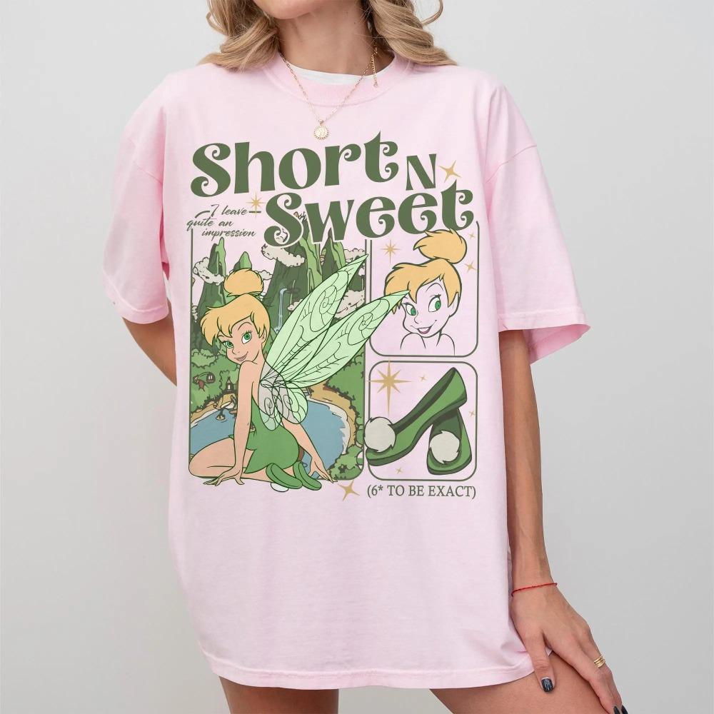 Adult Forest Elf Tinker Bell 'short and Sweet' Emoji-inspired, Disney Fairy Vintage Comic Style Cotton Printed Top
