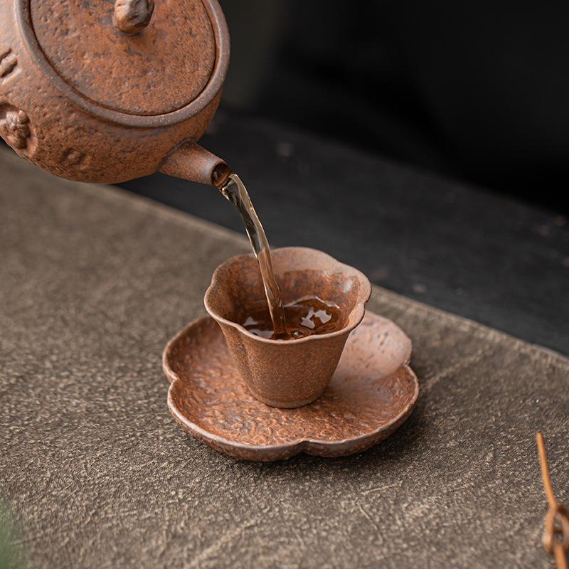 Petal Coarse Pottery Coaster Tea Holder Chinese Teacup Holder Household Tea Mat Small Saucer Tea Ceremony Accessories