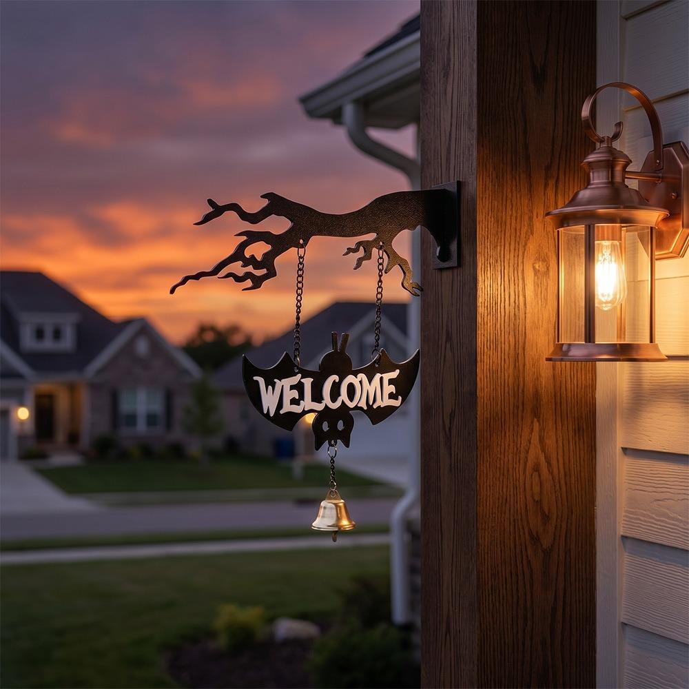 Wall Mounted Halloween Branches Hanging Sign Sounding Bat Doorstep Bells Bat Wind Chime Bar