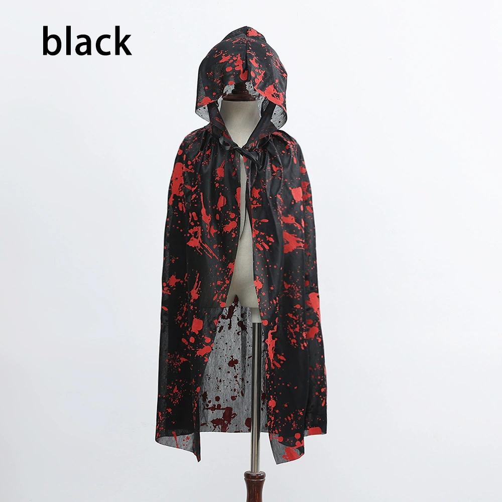 

Взрослый окровавленный плащ для детей Взрослый черно-белый костюм ведьмы на Хэллоуин Завязывающийся спереди плащ с капюшоном Хэллоуинский розыгрыш children чёрный