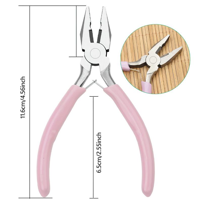 Cute Pink Color Handle Anti-slip Splicing and Fixing Jewelry Pliers Tools & Equipment Kit for DIY Jewelery Making Needlework