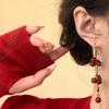Chinese style unique design red fruit earrings women's long fringed earrings retro New Year's festive earrings