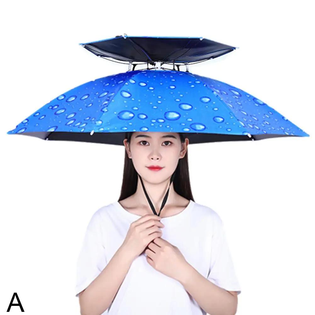 Rain Umbrella Hat Foldable Sun Shade Waterproof Fishing Cap Hats Hat UV Beach Protection Double-Layer Head Headwear Sunscre E3E1
