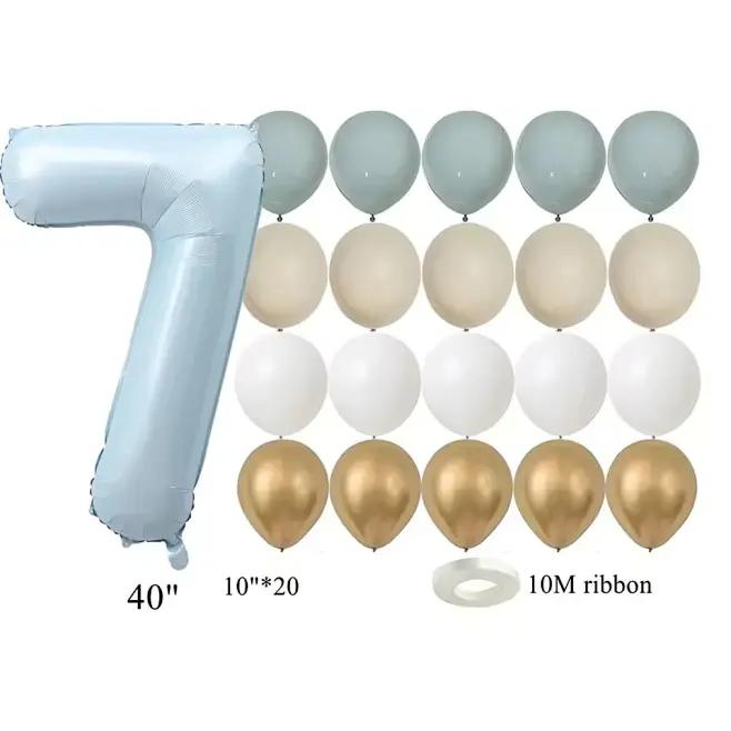 22pcs/set Baby Blue Series Latex Balloon Vintage Blue Foil Number Balloon For Boy's Birthday Party Anniversary Decoration Supply