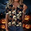 Women's Casual Halloween Print V-Neck Short Sleeve Button T-Shirt Top