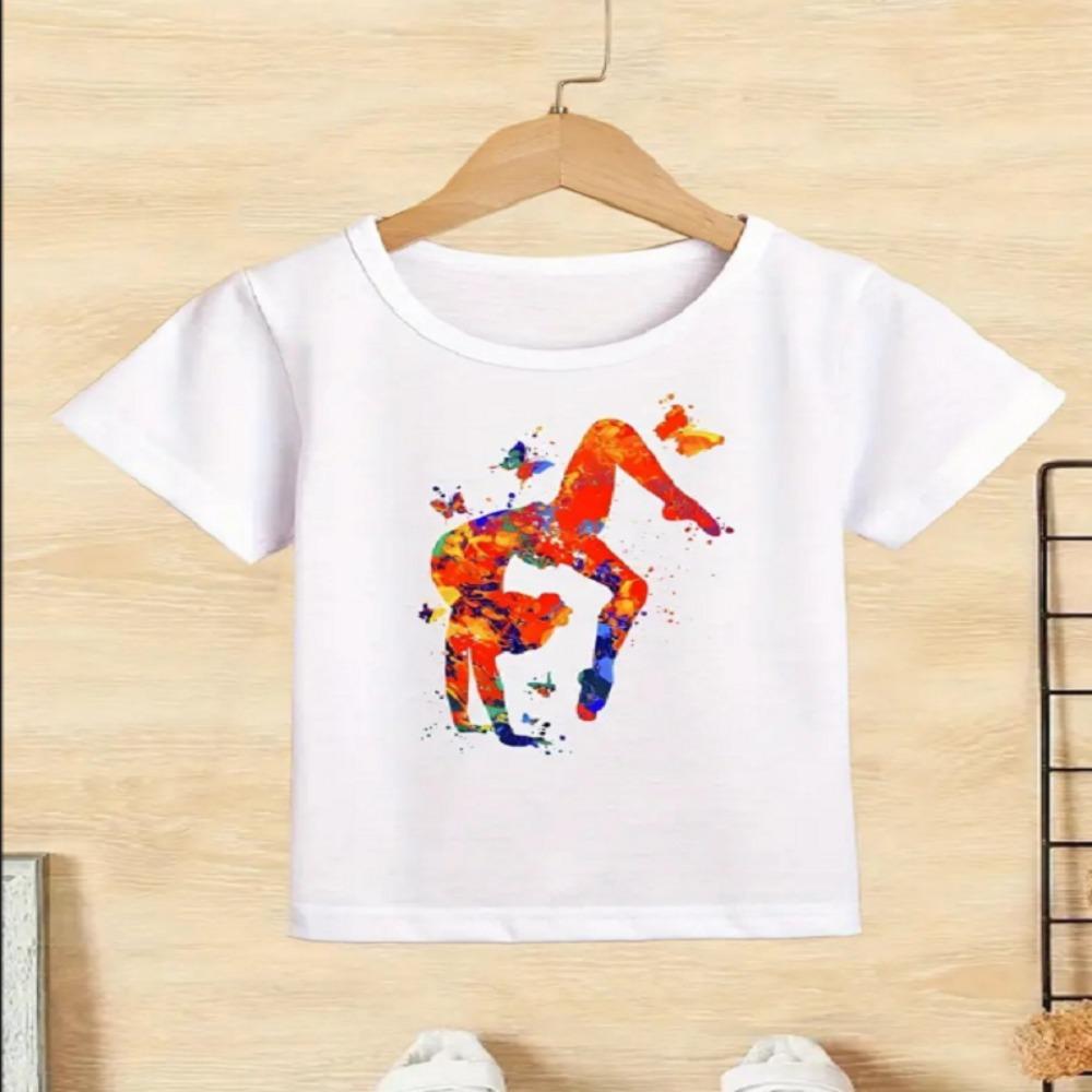 Söt T-shirt med tryck av gymnastikdansare för barn Danskläder för flickor Baby-t-shirt Söta vardagliga kortärmade barntoppar