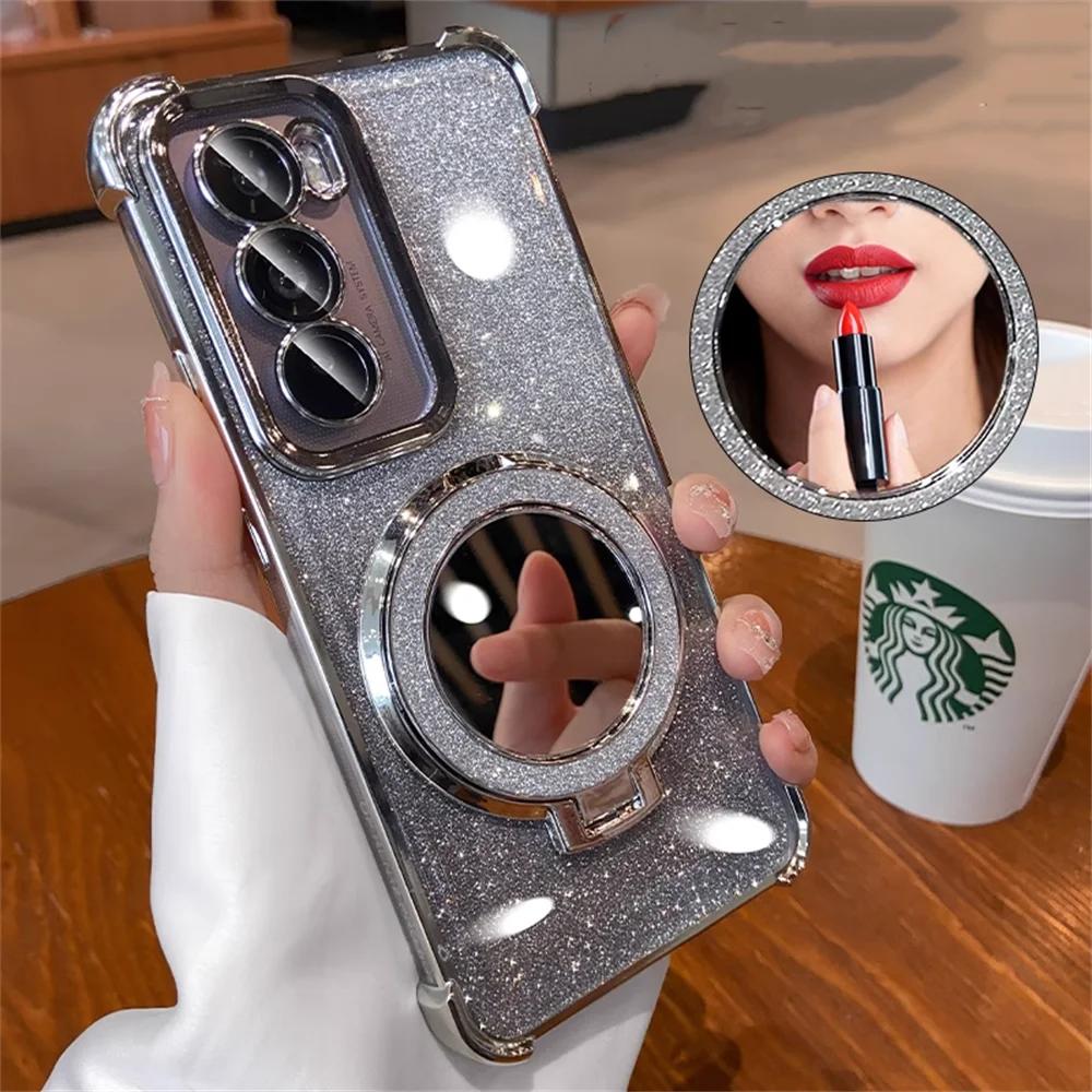 Glitter Mirror Bracket Case for Samsung S25 FE S24 Ultra S23 S22 Plus A17 A07 A56 A36 A53 A55 A16 A15 Luxury Cover