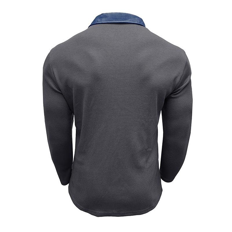 Autumn New Men's Long-sleeved Waffle Polo Shirt Fashion Men's Lapel T-shirt Tops