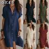 Fashion Summer Spring Solid Color Print Short Sleeve POLO Neck Casual Dresses