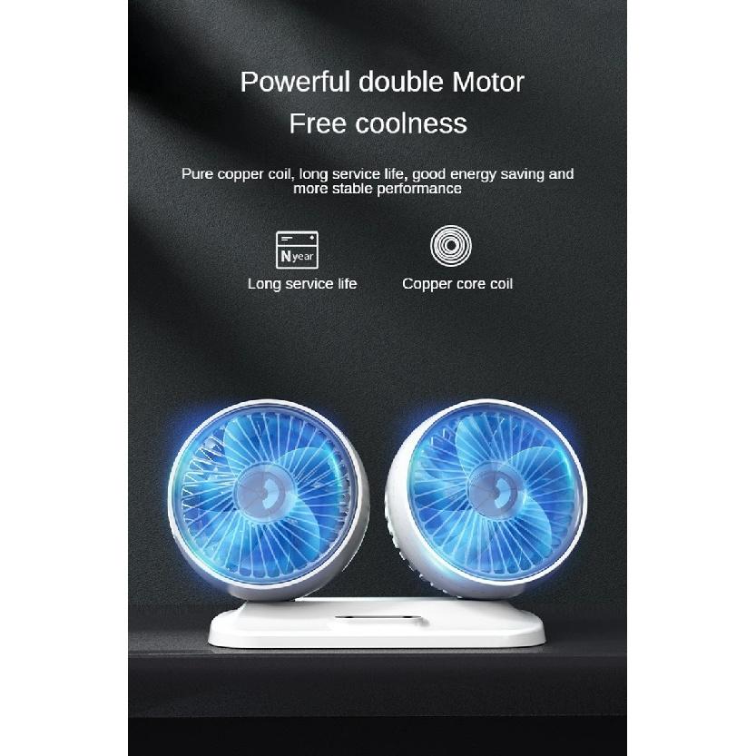 LEIBOO Car USB Fan Dual Head Cooling Air Fan Independent Switch 3-Speed 360 Degree Adjustable Auto Fan Car Electrical Appliances
