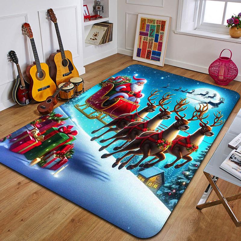Weihnachtsmann Teppich bedruckte Eingangsfußmatte Wohnzimmer Schlafzimmer Badezimmer rutschfester Teppich Heimdekorative Bodenmatte Neujahrsgeschenk