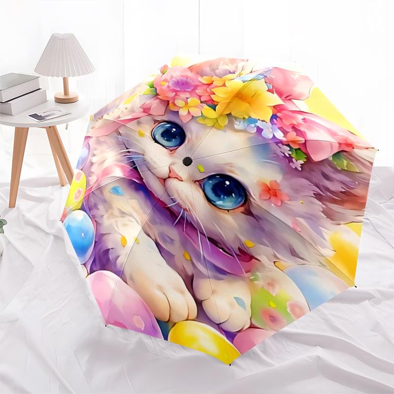 1pc Easter Bunny Flower Crown with Eggs Perfect for Automatic Opening Umbrella, Portable Folding Design, 8-Bone Iron Frame Outdoor Umbrella, Fest