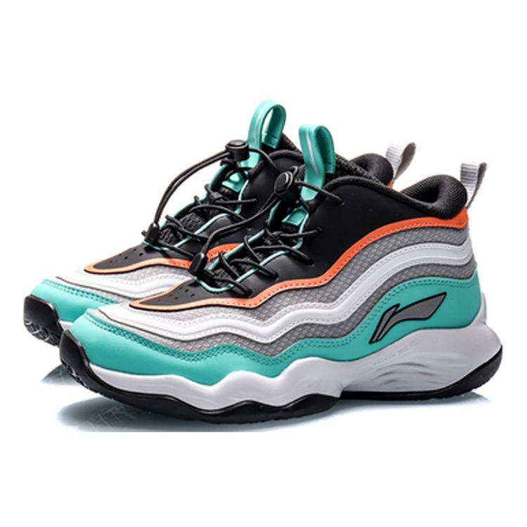 Li Ning Youth  Kids Dunk Master Shock Absorbing Lightweight Rebound High Top Basketball Shoes Kids Basketball Shoes Gray Green YKBP086-5