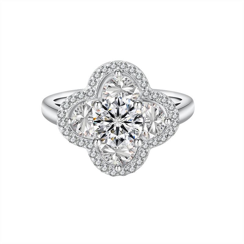 FIRERING 1 Moissanite Clover Ring with Passed Diamond Test S925 Silver Women Romantic Jewelry Gift