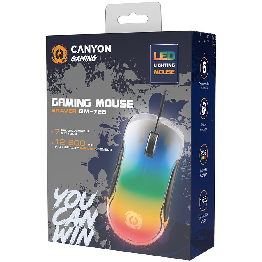 CANYON Braver GM-728 LED Crystal Gaming Mouse 7 Buttons Wired Black
