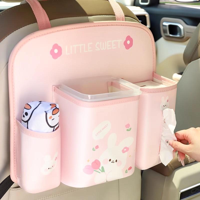 NEW Cartoon Car Seat Back Storage Bag Leather Easy To Clean Car Trash Bin Storage Bag Multi-functional Storage Bag