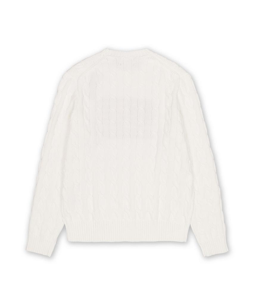 POLO RALPH LAUREN Iconic Cable Knit Flag Sweater - White