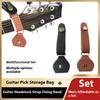 PU-Leder Gitarrenkopfplatten-Gurt mit Plektren-Tasche Ukulele Hals-Krawatte Sicheres Verriegelungssystem Bohrerfreie Montage