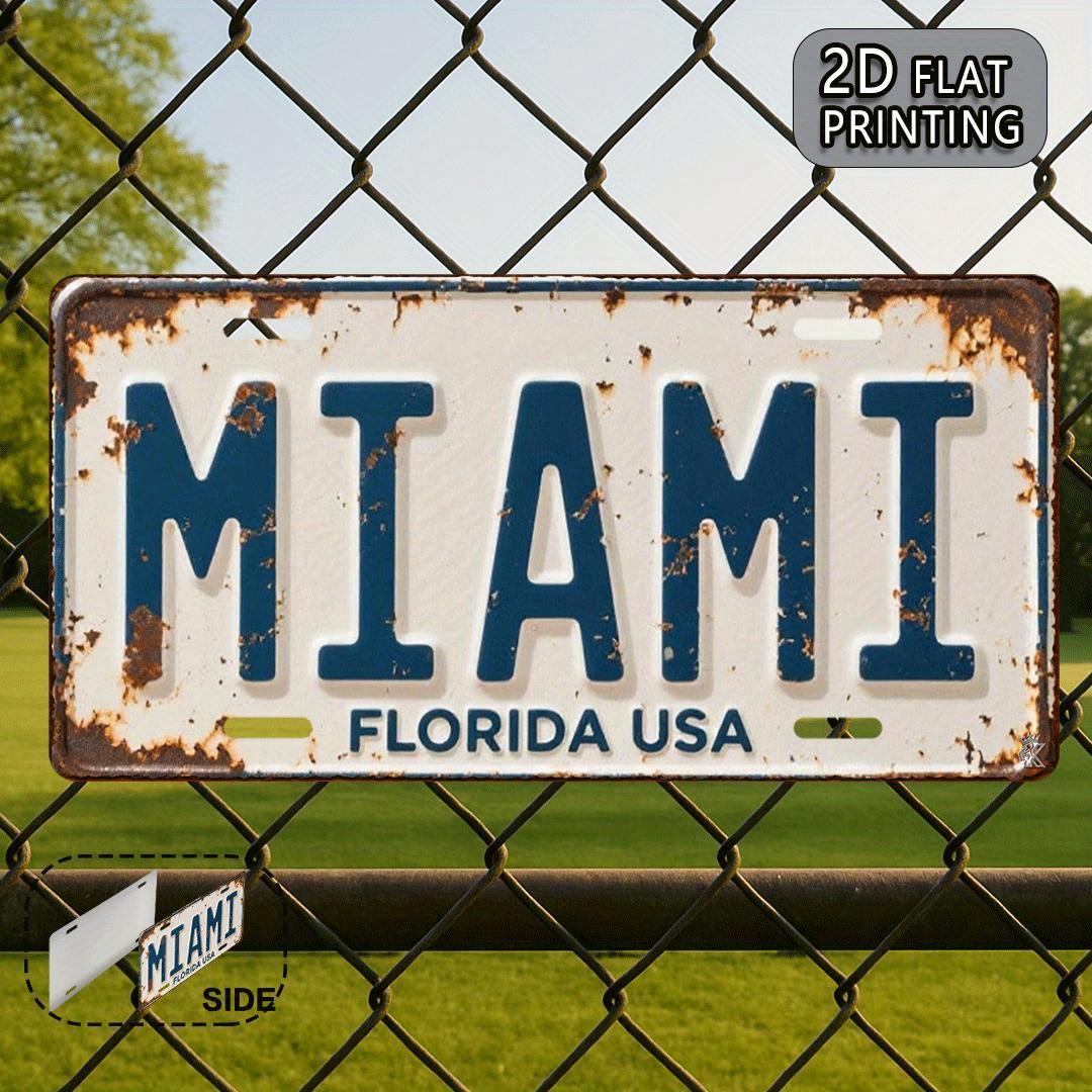 D Flat Vintage Miami Aluminum Metal Plate Decorative License Plate for Decoration Only Travel Souvenirs Gifts for Friends 15x30cm(5.9x7.8inch)