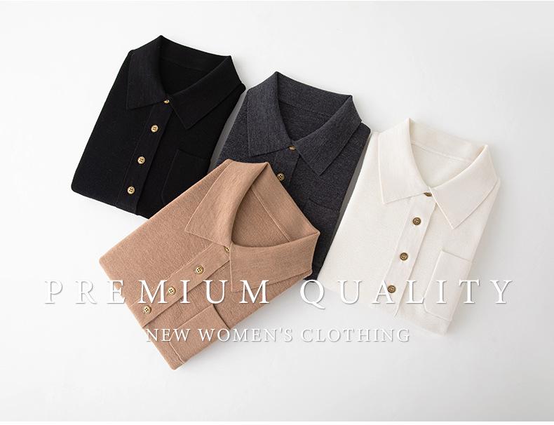 2025 Autumn Women's Fine Knit Wool Polo Collar Sweater, Half-Buttoned, Slimming Fit