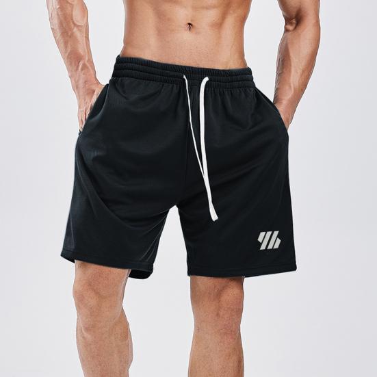 Men Summer Casual Shorts Elastic Drawstring Waist Fitness Shorts Quick-Drying Sports Shorts with Pockets Solid Color Wide Leg Shorts