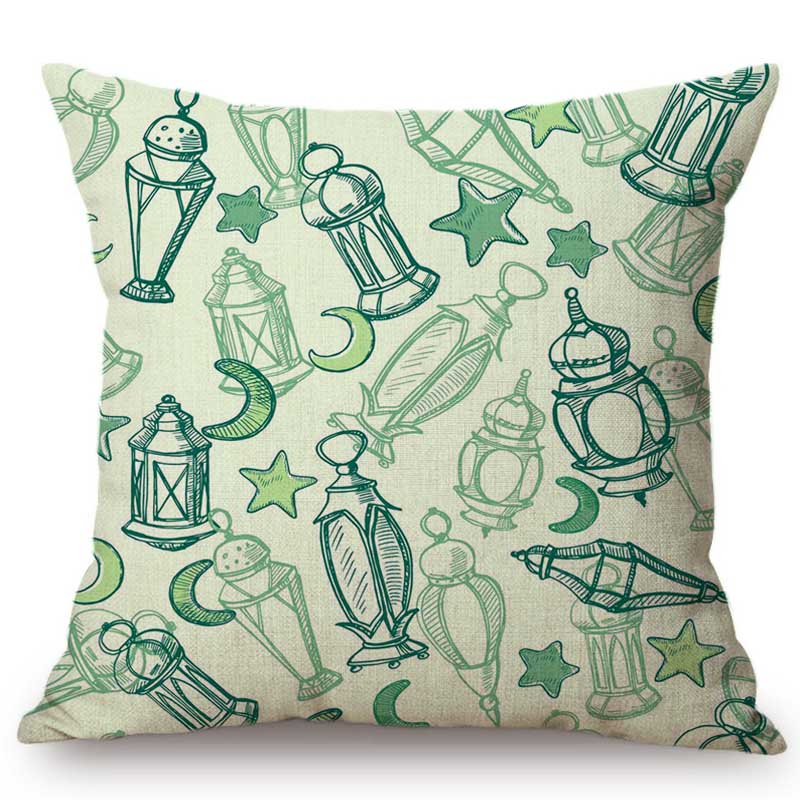 Muslim Ramadan Kareem Eid Mubarak Festival Home Decoration Sofa Cushion Cover Cartoon Hand Sketch Islam Mosque Throw Pillow Case