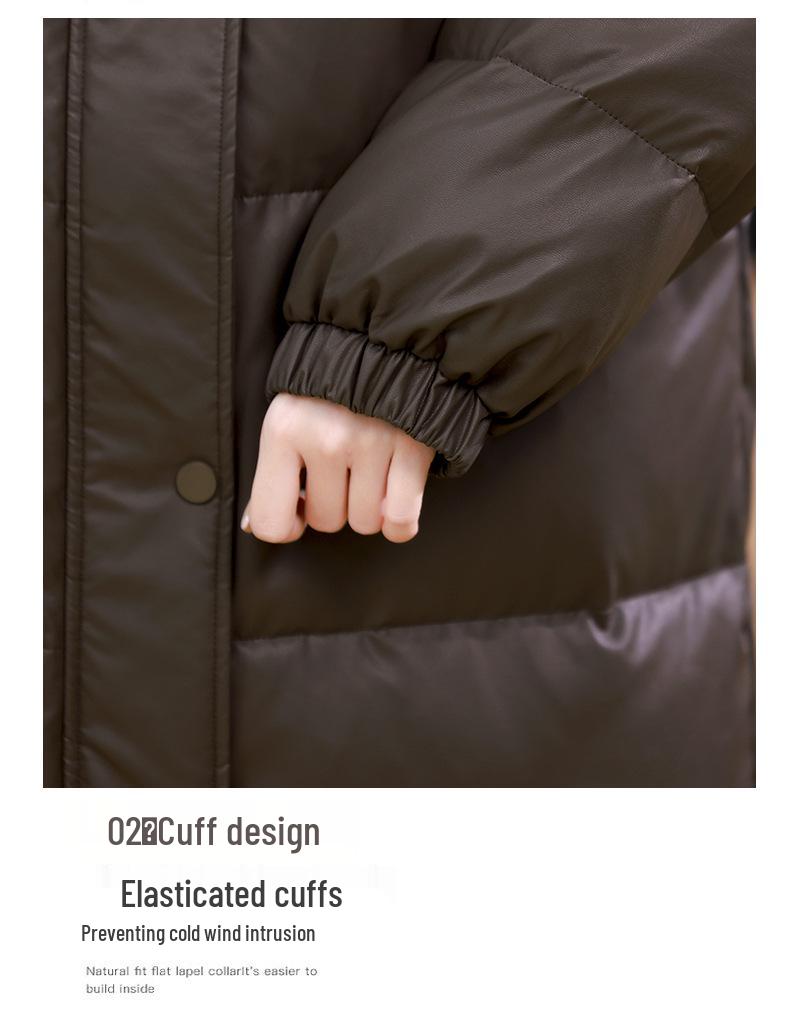 Women's PU Leather Plus Size Mid-Aged Winter Down Jacket 2024 - White Duck Down Thick Long Coat