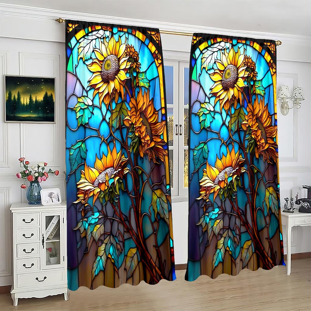2 Pieces - Custom - Printed Curtain - Polyester Material - for Bedroom Living Room Study Anti-privacy Curtain