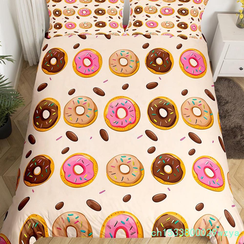 Donuts Bedding Duvet Cover Chocolate Doughnut Bedding Set Black White Comforter Cover Microfiber Whimsical Dessert Quilt Cover