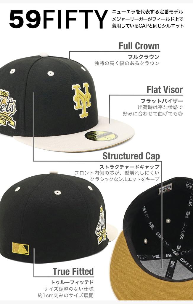 NEW ERA Cap 59FIFTY 15125547 N836FF309 New York Mets Black Stone Side Patch MLB Onspotz Exclusive Under Visor Flat Visor Unisex Two-Tone