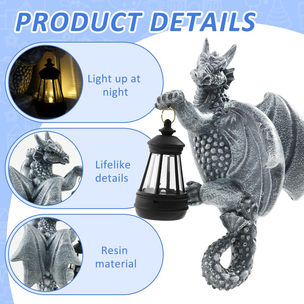 Dragon Figure with Solar Lights Resin Funny Dragon Figure Garden Decoration Yard Sculpture for Festival Outdoor Decor