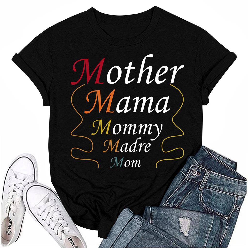 Adults Casual Daily Round Neck Printed Short Sleeved T-shirt Letter Top