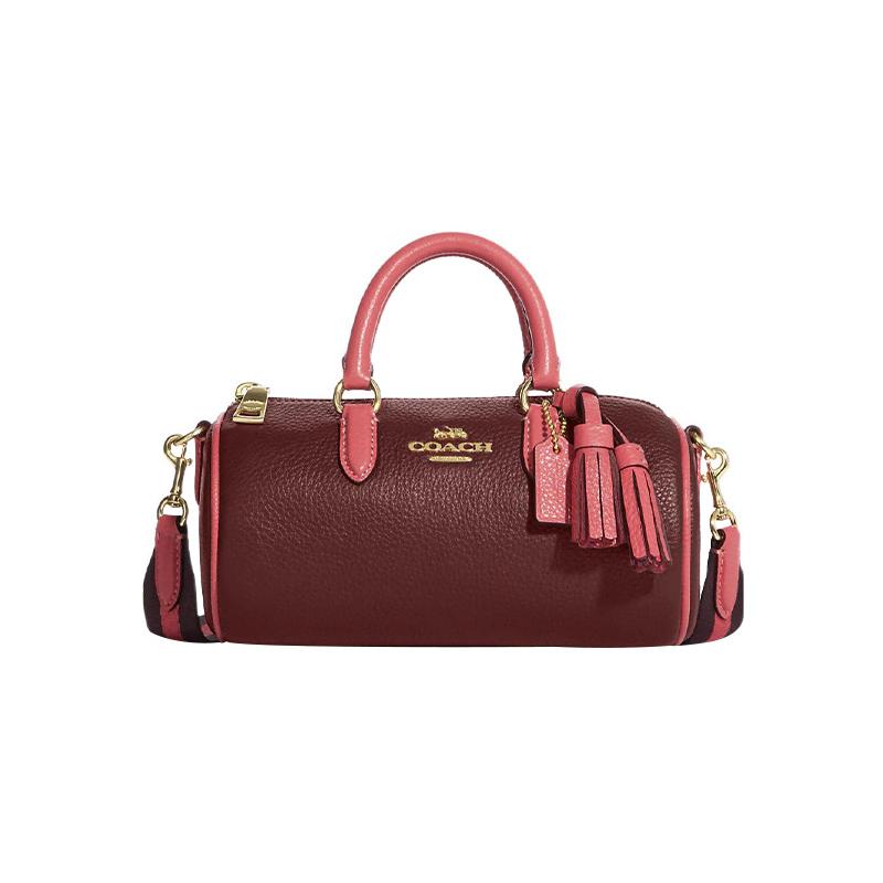 COACH Lacey 19 top zipper closure cow leather barrel bag hand shoulder crossbody bag small size women s burgundy красный