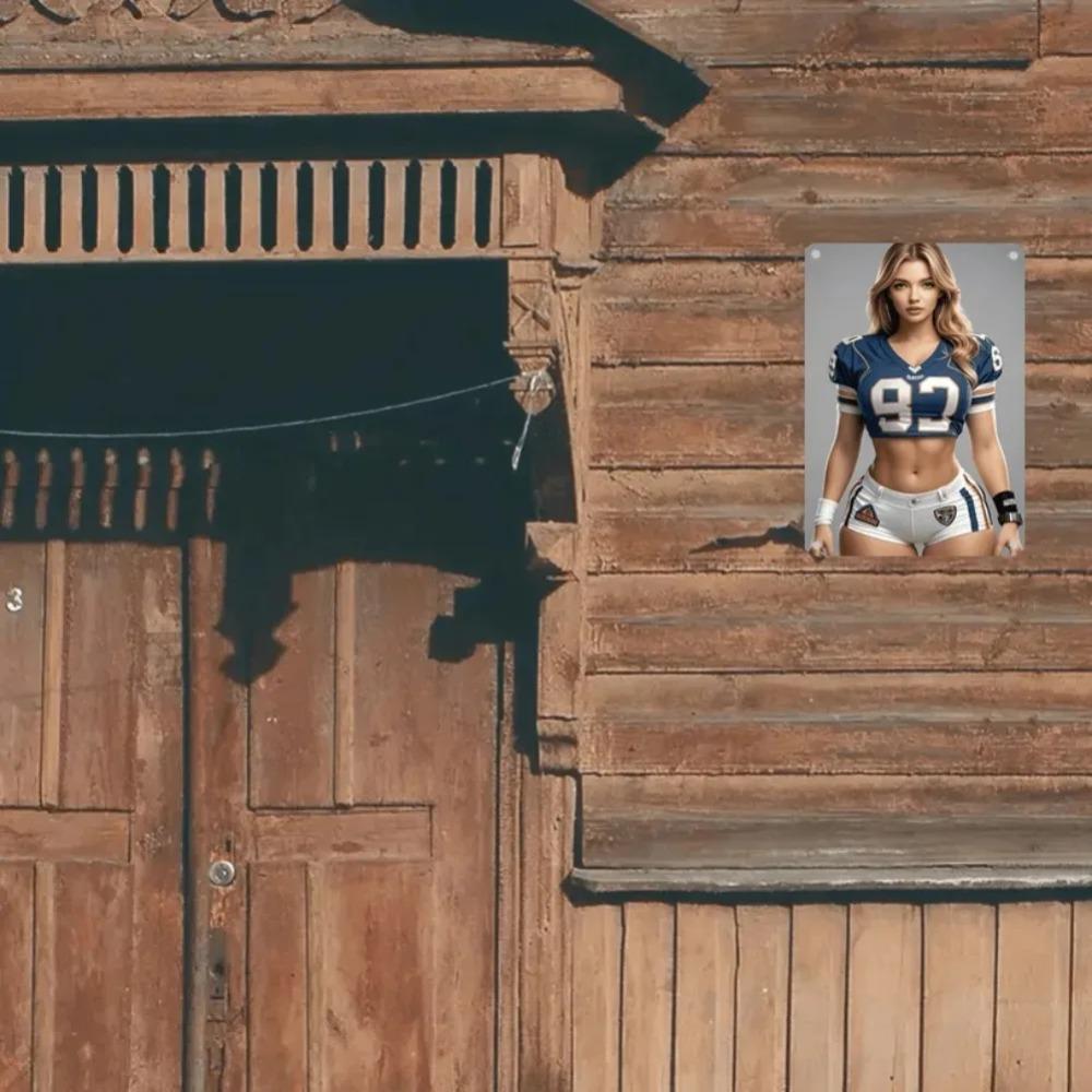 Marca Football Girl Sports Arte de Pared Plano 2D 7.9x11.9 Pulgadas Metal de Aluminio Decoración del Hogar Listo para Colgar Regalo Perfecto