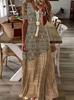 European and American women's clothing summer v-neck empty casual fashion printing, dress long dress