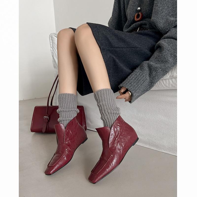 Fashion 2025 NEW Autumn Women Shoes Square Toe Med Heel Women Boots Genuine Leather Ankle Boots Winter Elegant Modern Boots