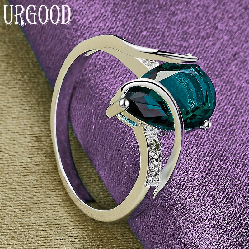 925 Sterling Silver Green AAA Zircon Ring Party Gift Fashion Jewelry