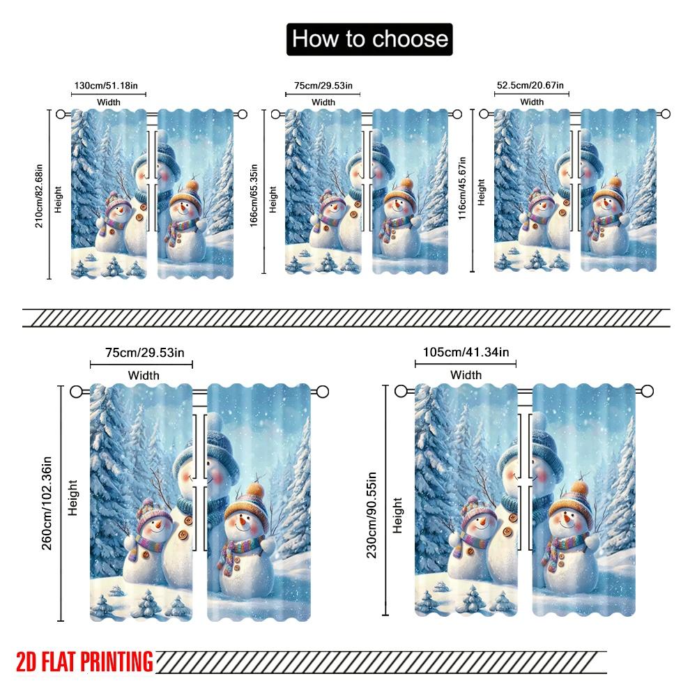 2pcs,2D Plane Printing Print Curtains Snowman & Winter Polyester Woven (without Rod) All Seasons Ldeal for Various Room Types