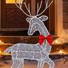 Christmas Light Up Reindeer Decoration Outdoor Lighted Deer Family with Bow 2D Waterproof Metal Reindeer for Yard Patio Lawn Garden Party Decor