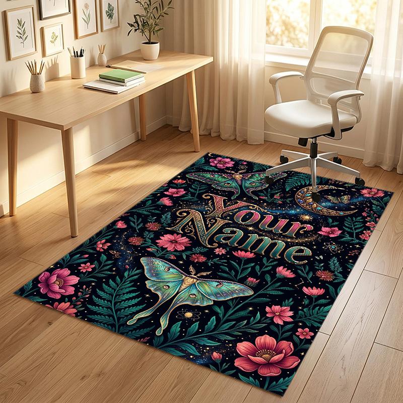 Garden Cats Theme Soft Crystal Velvet Rug Custom Name & Text Print Non Slip Floor Rug for Bedroom Living Room