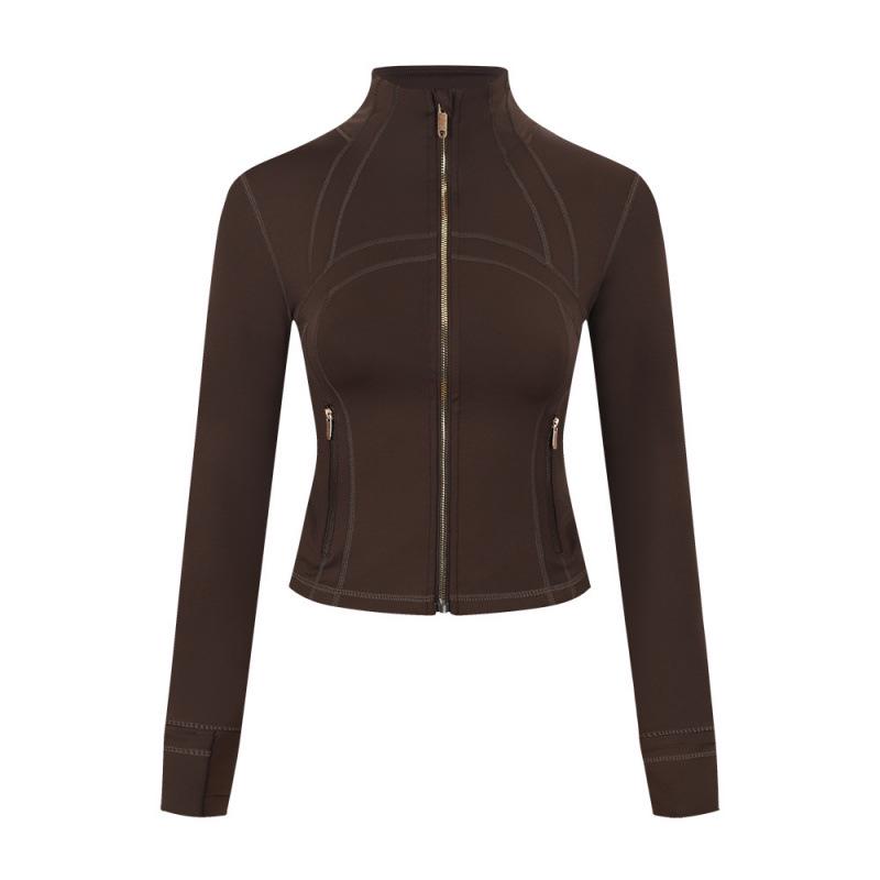 Lulu Logo Slim-Fit Ladies' Stand-Collar Jacket with Gold Zipper, Long-Sleeved Sports Fitness Outerwear