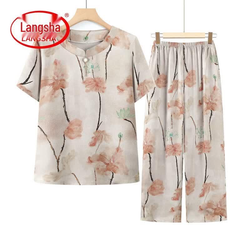 Langsha Elderly Women s Summer T-Shirt & Pants Set 5XL