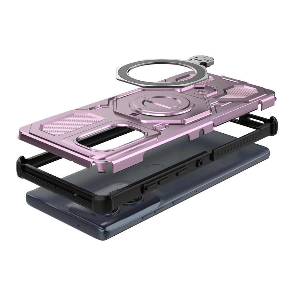 For Motorola Edge 50 Fusion 5G Magnetic Case Rotating Metal Kickstand PC + TPU Phone Back Cover