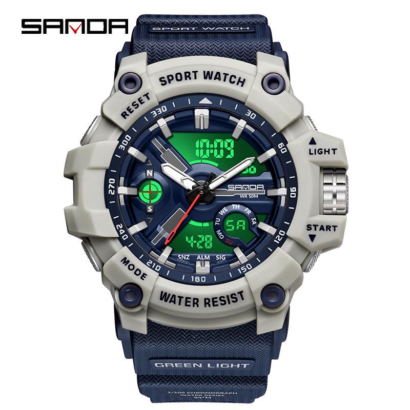 SANDA Jugend Trend Schwarz Tech Multifunktionale Wasserdichte Stoßfeste Herren Elektronische Uhr