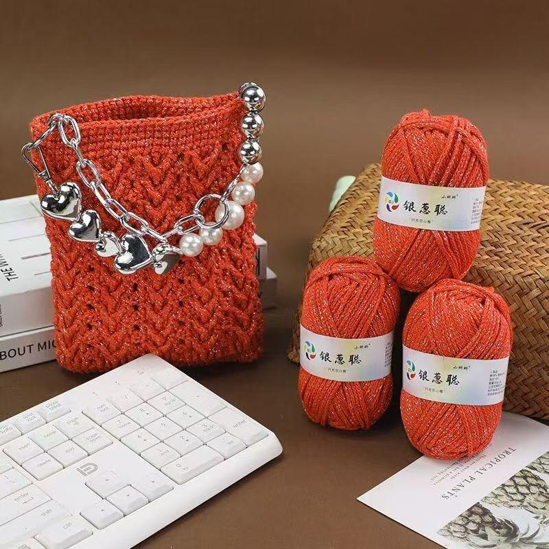 50g Sparkling Thread Silver Wire Hollow Cotton Yarn Crochet Butterfly Broken Silver Bag Hat Round Strand Cotton Material Bag