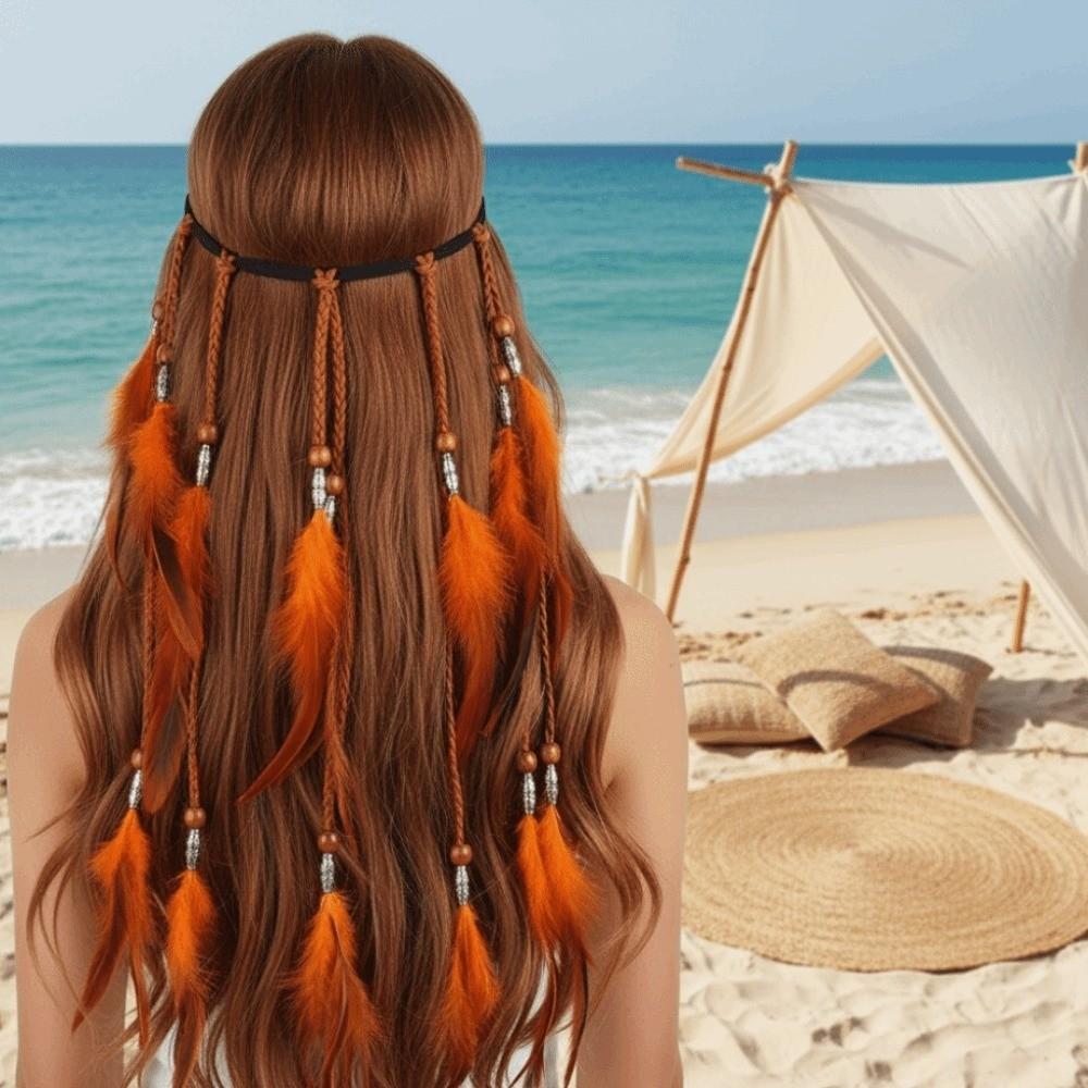 Vibrant Orange Plumage Tribal Hair Extension Feather Hair Accessories Travel Photography Prop