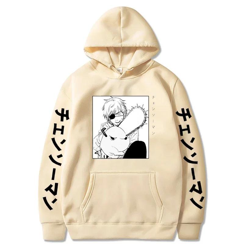Anime Chainsaw Man Hettegenser Dame Streetwear Langermet Harajuku Genser Topper Gotisk Hettegenser Løse Hettegensere